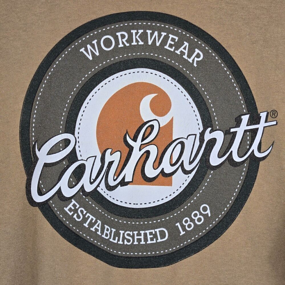 Vintage Carhartt Mens Work Wear Logo T Shirt Sz L Tan 100% Cotton